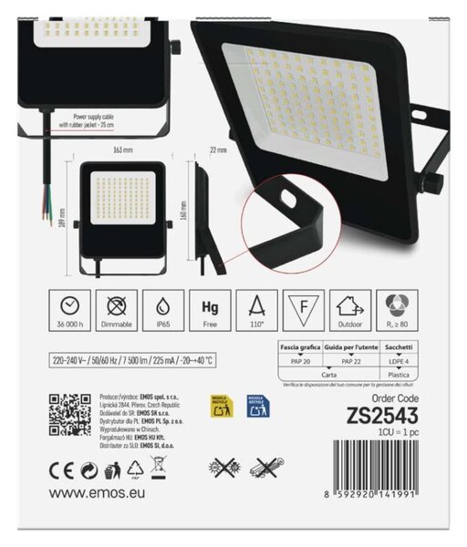 EMOS LED reflektor VISIO, 50 W, černý, neutrální bílá 1531254300