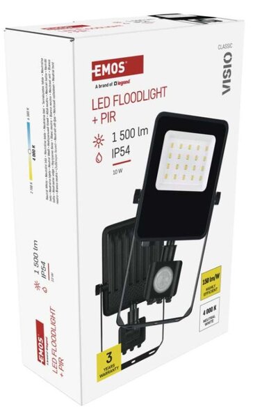 EMOS LED reflektor VISIO s pohybovým čidlem, 10 W, černý, neutrální bílá 1531291300