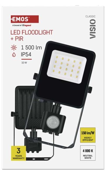 EMOS LED reflektor VISIO s pohybovým čidlem, 10 W, černý, neutrální bílá 1531291300