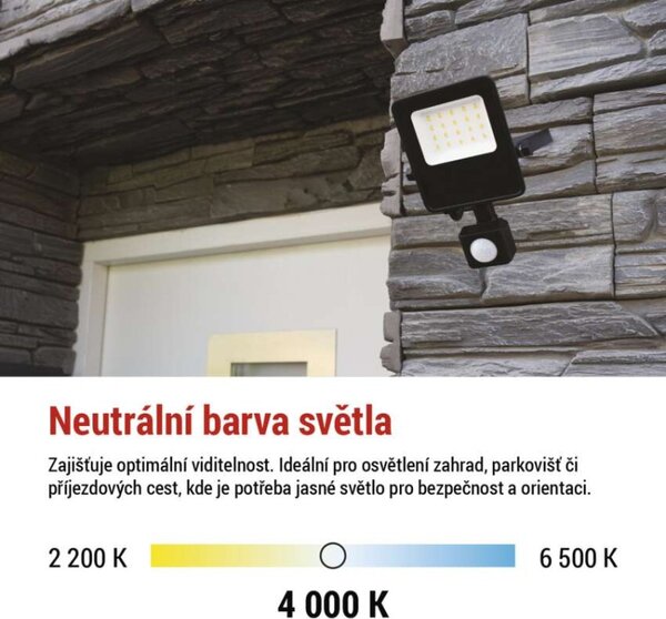 EMOS LED reflektor VISIO s pohybovým čidlem, 10 W, černý, neutrální bílá 1531291300