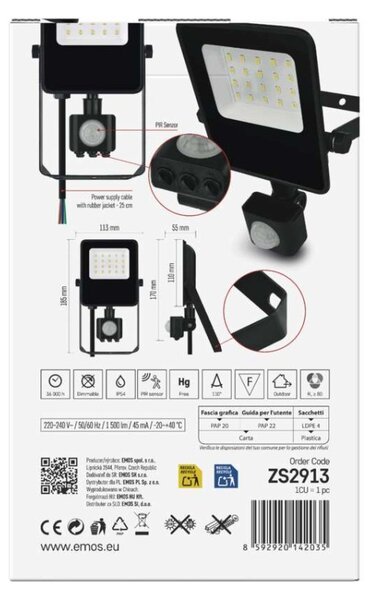 EMOS LED reflektor VISIO s pohybovým čidlem, 10 W, černý, neutrální bílá 1531291300