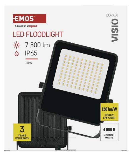 EMOS LED reflektor VISIO, 50 W, černý, neutrální bílá 1531254300