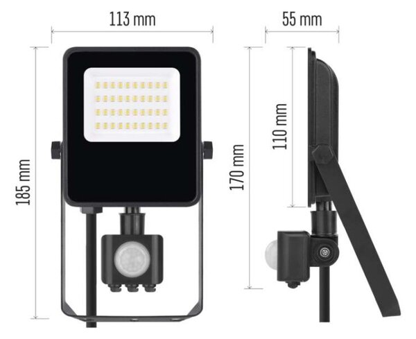 EMOS LED reflektor VISIO s pohybovým čidlem, 20 W, černý, neutrální bílá 1531292300