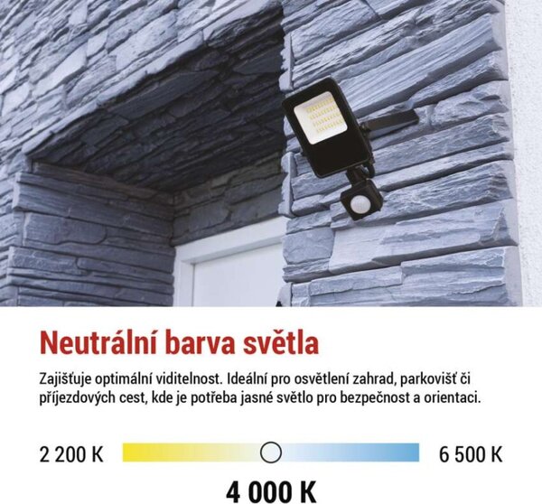 EMOS LED reflektor VISIO s pohybovým čidlem, 20 W, černý, neutrální bílá 1531292300