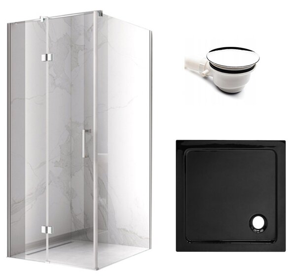 BPS-koupelny Čtvercový sprchový kout HYD-SK01B 80x80 chrom/transparent + vanička HYD-SSV-ST02A černá