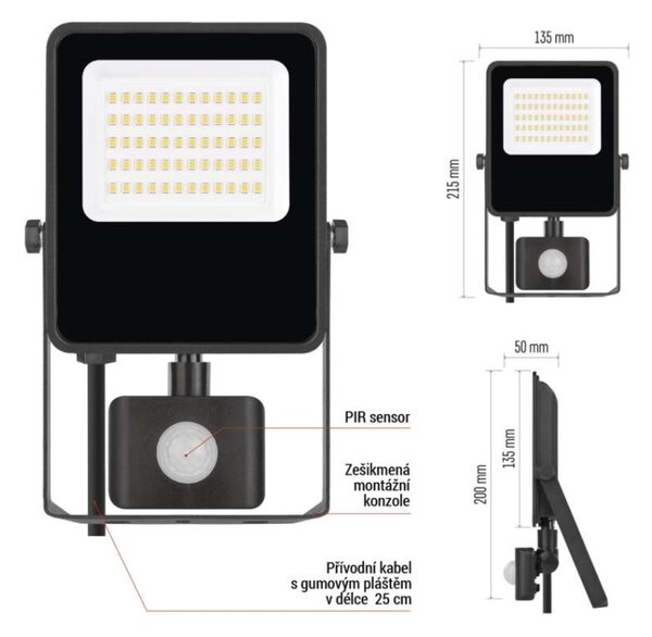 EMOS LED reflektor VISIO s pohybovým čidlem, 30 W, černý, neutrální bílá 1531293300
