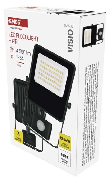 EMOS LED reflektor VISIO s pohybovým čidlem, 30 W, černý, neutrální bílá 1531293300