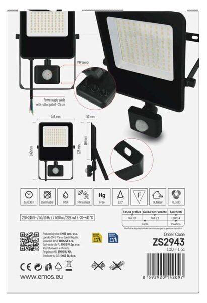 EMOS LED reflektor VISIO s pohybovým čidlem, 50 W, černý, neutrální bílá 1531294300