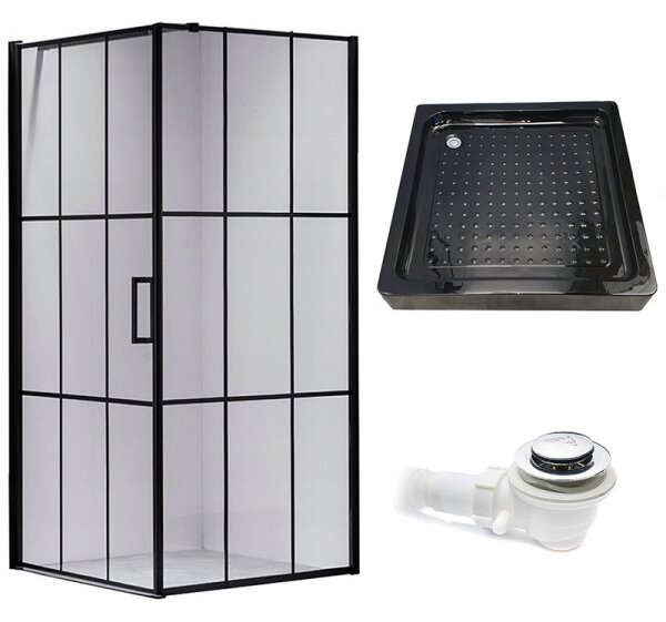 BPS-koupelny Čtvercový sprchový kout HYD-SK13A 80x80 černá/transparent + vanička HYD-SSV-SXL02A černá