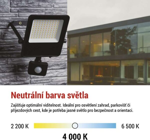 EMOS LED reflektor VISIO s pohybovým čidlem, 50 W, černý, neutrální bílá 1531294300