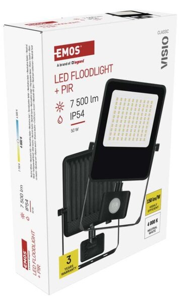 EMOS LED reflektor VISIO s pohybovým čidlem, 50 W, černý, neutrální bílá 1531294300
