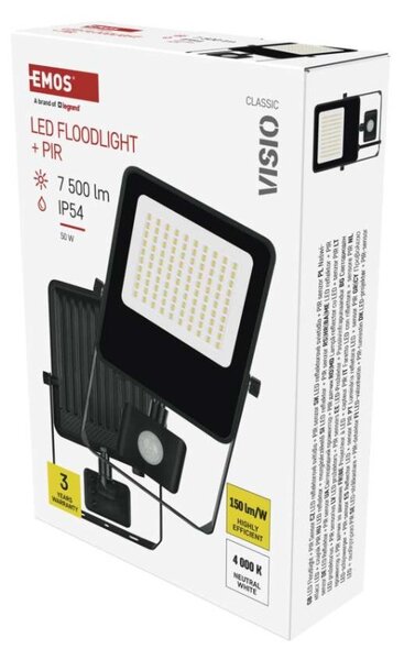EMOS LED reflektor VISIO s pohybovým čidlem, 50 W, černý, neutrální bílá 1531294300