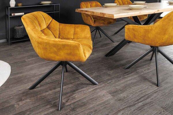 Designová otočná židle Vallerina hořčičný samet - skladem