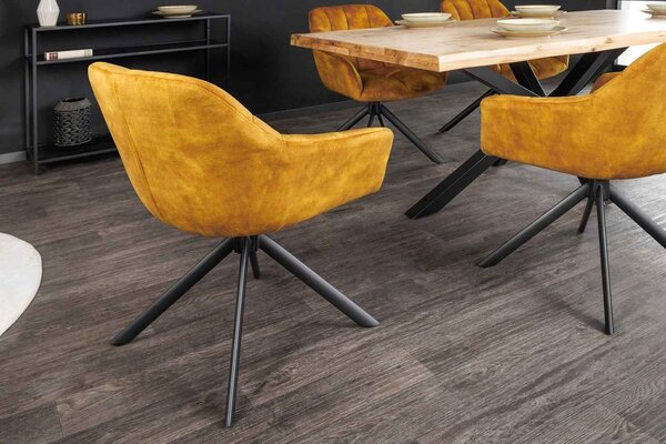 Designová otočná židle Vallerina hořčičný samet - skladem