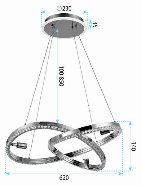 Toolight Toolight, LED závěsné svítidlo, 620 mm, 140W, 4000K, 5000lm, G158-CP, zlatá lesklá, OSW-06410