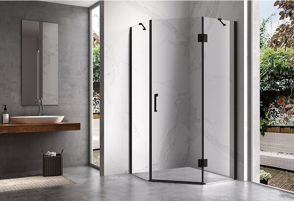 BPS-koupelny Pětiúhelníkový sprchový kout HYD-PK10A 80x80 černá/transparent - bez vaničky