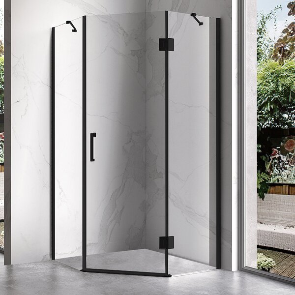 BPS-koupelny Pětiúhelníkový sprchový kout HYD-PK10A 80x80 černá/transparent - bez vaničky