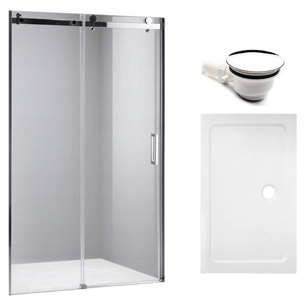 BPS-koupelny Posuvné sprchové dveře HYD-PD03C 110 chrom/transparent pro instalaci do niky + vanička HYD-OSV-ST04B 100x90 bílá