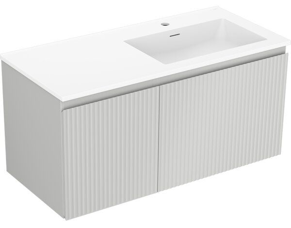 Mexen Rivel, koupelnová skříňka 100 cm s pravým umyvadlem Otis, 1S, 1D, drážkovaná, šedá matná/bílá matná - 91A23-10047-3-BBFF62-W18P01