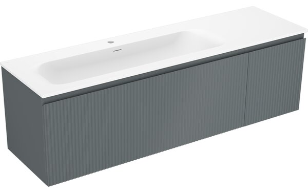 Mexen Rivel, koupelnová skříňka 160 cm s umyvadlem Vela levá, 1S, 1D, drážkovaná, grafitová matná/bílá matná, 91A23-16047-3-BBFF66-W23L01