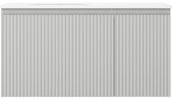 Mexen Rivel, koupelnová skříňka 90 cm s umyvadlem Vela na levé straně, 1S, 1D, drážkovaná, šedá matná/bílá matná - 91A23-09047-3-BBFF62-W23L01