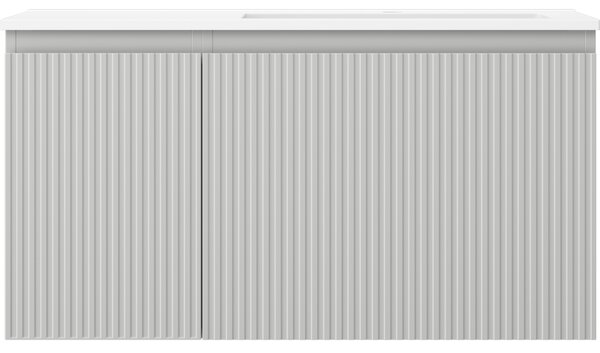 Mexen Rivel, koupelnová skříňka 90 cm s pravým umyvadlem Otis, 1S, 1D, drážkovaná, šedá matná/bílá matná - 91A23-09047-3-BBFF62-W18P01