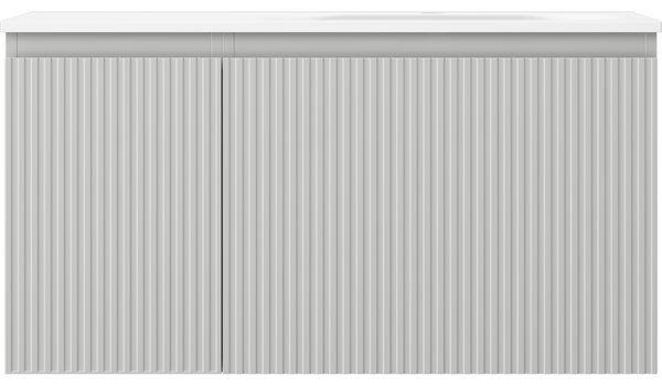 Mexen Rivel, koupelnová skříňka 90 cm s pravým umyvadlem Vela, 1S, 1D, drážkovaná, šedá matná/bílá matná - 91A23-09047-3-BBFF62-W23P01