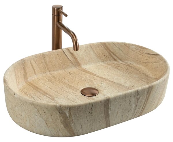Keramické umyvadlo na desku REA NADIA 60 SAHARA 61x38,5 cm, béžový mramor