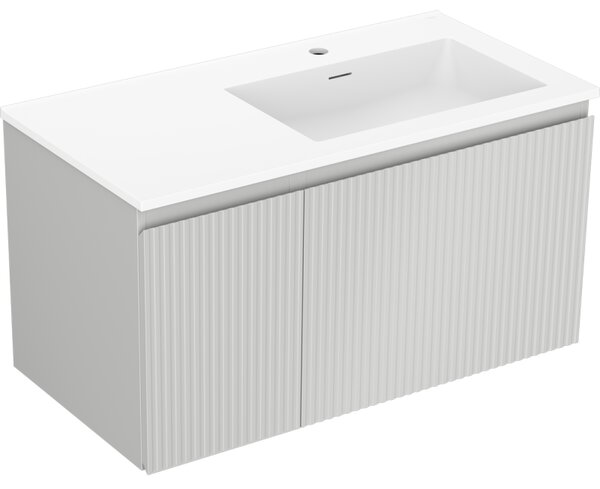 Mexen Rivel, koupelnová skříňka 90 cm s pravým umyvadlem Otis, 1S, 1D, drážkovaná, šedá matná/bílá matná - 91A23-09047-3-BBFF62-W18P01