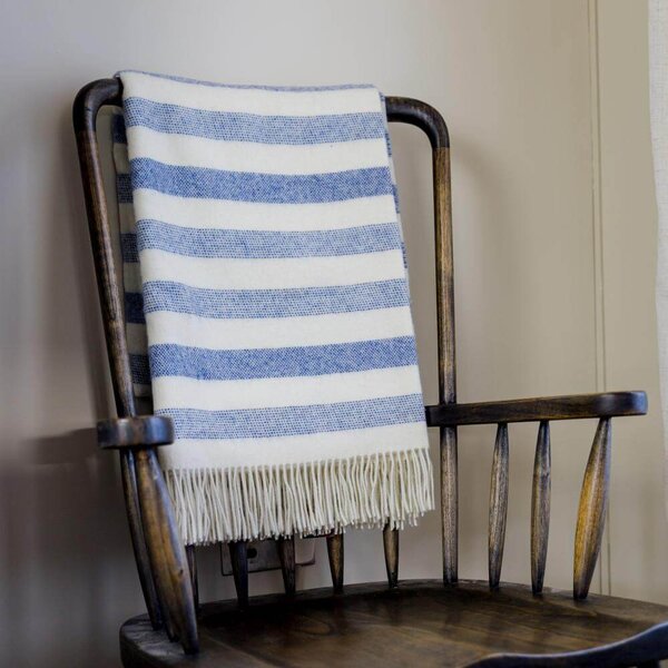 Deka z Merino jehněčí vlny White & Denim Stripe 200 x 150 cm John Hanly