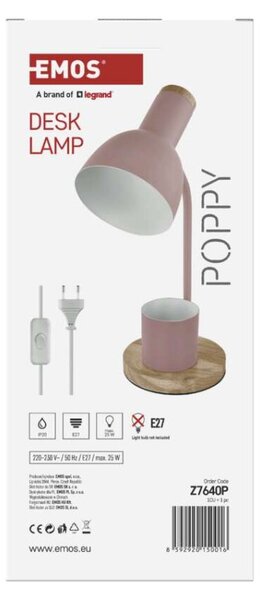 EMOS Stolní lampa POPPY na žárovku E27, růžová 1538201100
