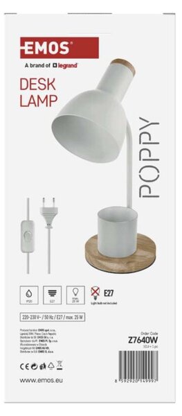 EMOS Stolní lampa POPPY na žárovku E27, bílá 1538201000