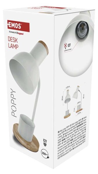 EMOS Stolní lampa POPPY na žárovku E27, bílá 1538201000