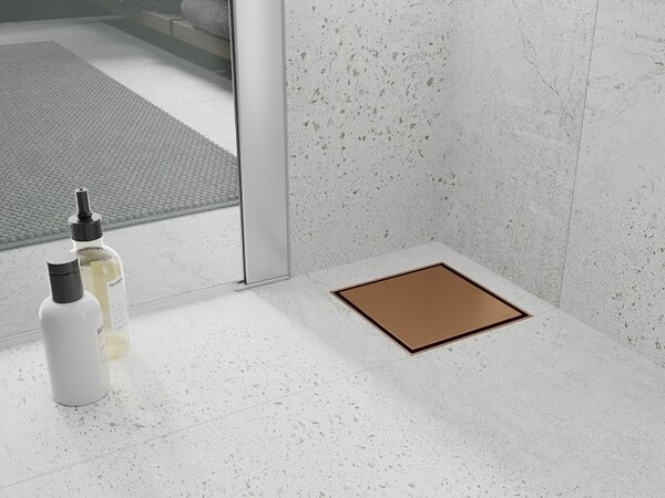 Mexen Flat-Q, bodová podlahová vpusť 12 cm, měděná matná, 1C10012