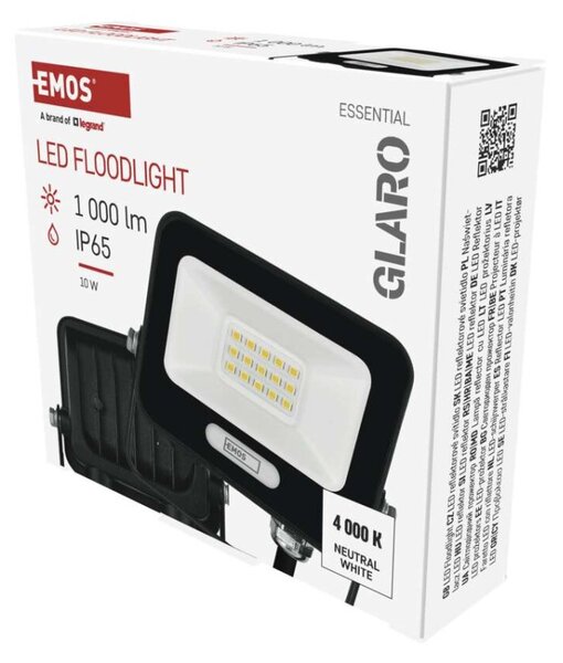 EMOS LED reflektor GLARO 10W, černý, IP65, 1000 lm, neutrální bílá 1531221400