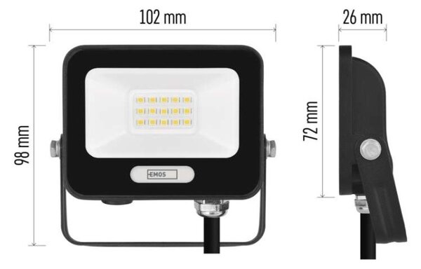 EMOS LED reflektor GLARO 10W, černý, IP65, 1000 lm, neutrální bílá 1531221400