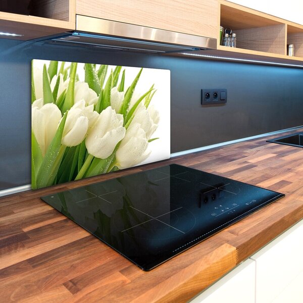 Deska na krájení skleněná Bílé tulipány pl-ko-80x52-f-49549577
