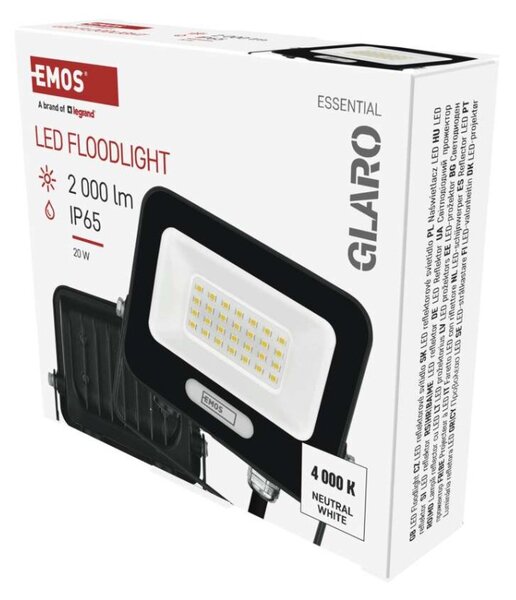 EMOS LED reflektor GLARO 20W, černý, IP65, 2000 lm, neutrální bílá 1531222400