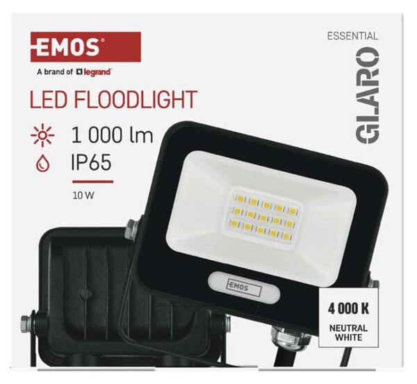 EMOS LED reflektor GLARO 10W, černý, IP65, 1000 lm, neutrální bílá 1531221400