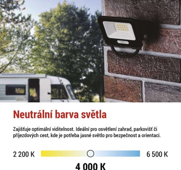 EMOS LED reflektor GLARO 10W, černý, IP65, 1000 lm, neutrální bílá 1531221400