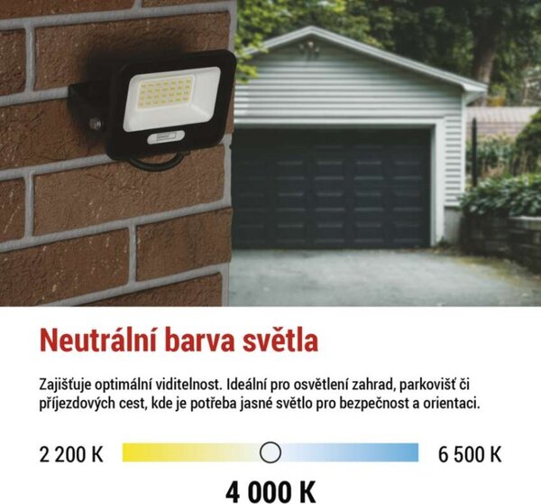 EMOS LED reflektor GLARO 20W, černý, IP65, 2000 lm, neutrální bílá 1531222400