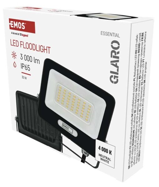EMOS LED reflektor GLARO 30W, černý, IP65, 3000 lm, neutrální bílá 1531223400