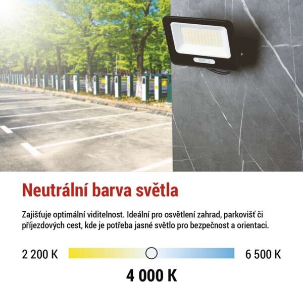 EMOS LED reflektor GLARO 50W, černý, IP65, 5000 lm, neutrální bílá 1531224400