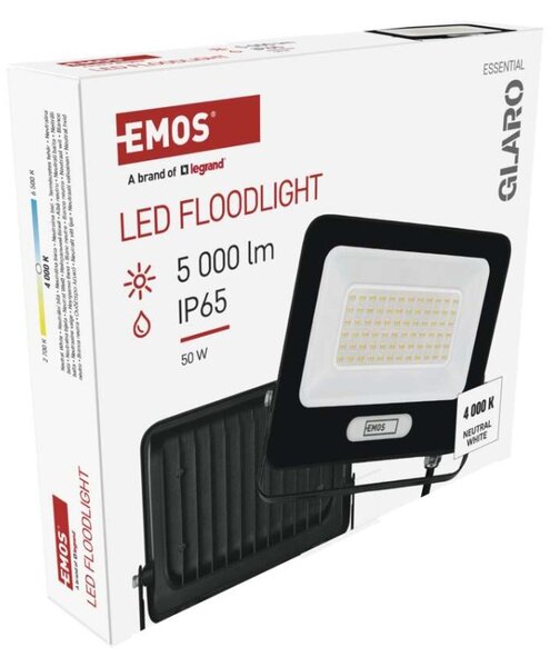 EMOS LED reflektor GLARO 50W, černý, IP65, 5000 lm, neutrální bílá 1531224400
