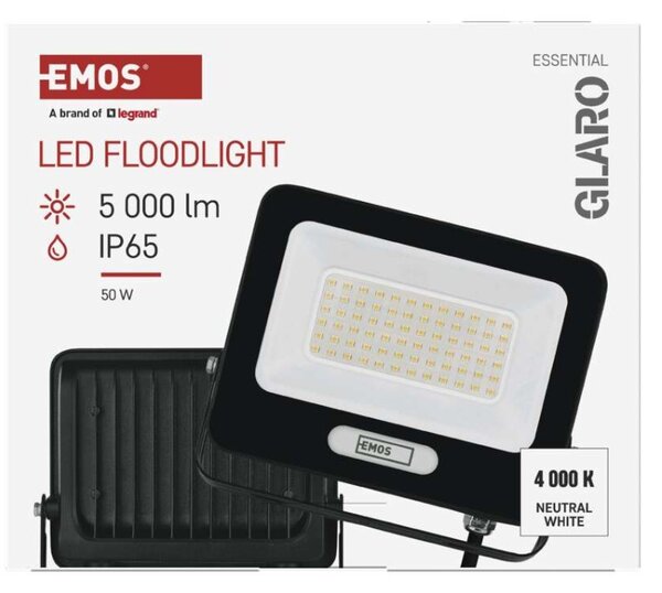 EMOS LED reflektor GLARO 50W, černý, IP65, 5000 lm, neutrální bílá 1531224400