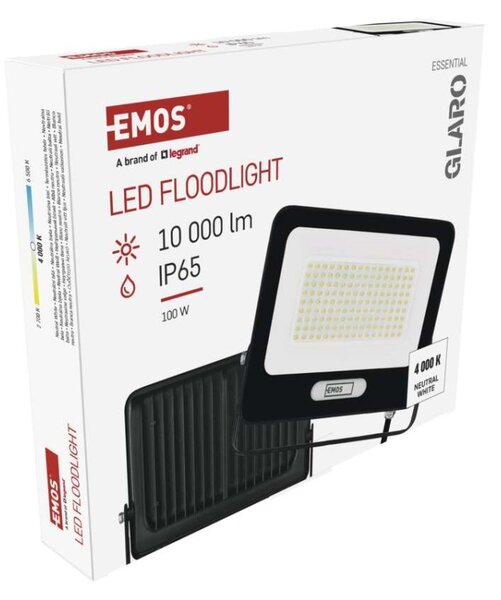 EMOS LED reflektor GLARO 100W, černý, IP65, 10000 lm, neutrální bílá 1531225400