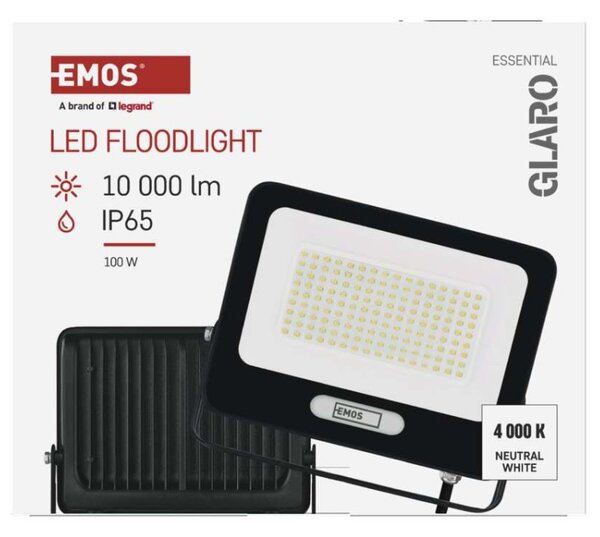 EMOS LED reflektor GLARO 100W, černý, IP65, 10000 lm, neutrální bílá 1531225400