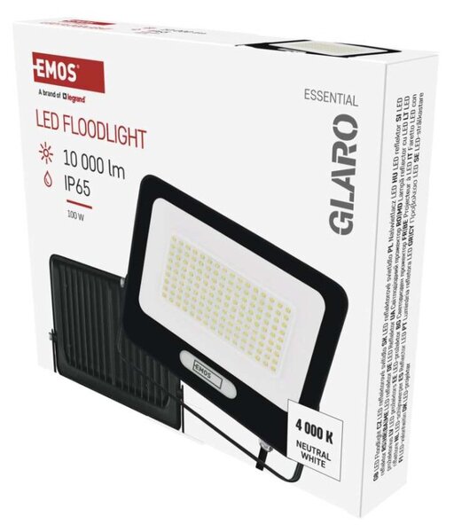 EMOS LED reflektor GLARO 100W, černý, IP65, 10000 lm, neutrální bílá 1531225400