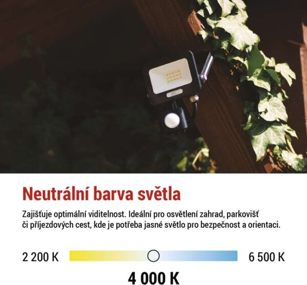 EMOS LED reflektor GLARO s pohybovým čidlem, 10 W, černý, IP54, 1000 lm, neutrální bílá 1531231400