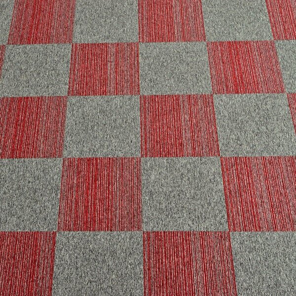 Tapibel, Kobercový čtverec Coral Lines 60380-50 červeno-šedý 50 x 50 cm, chodba / předsíň